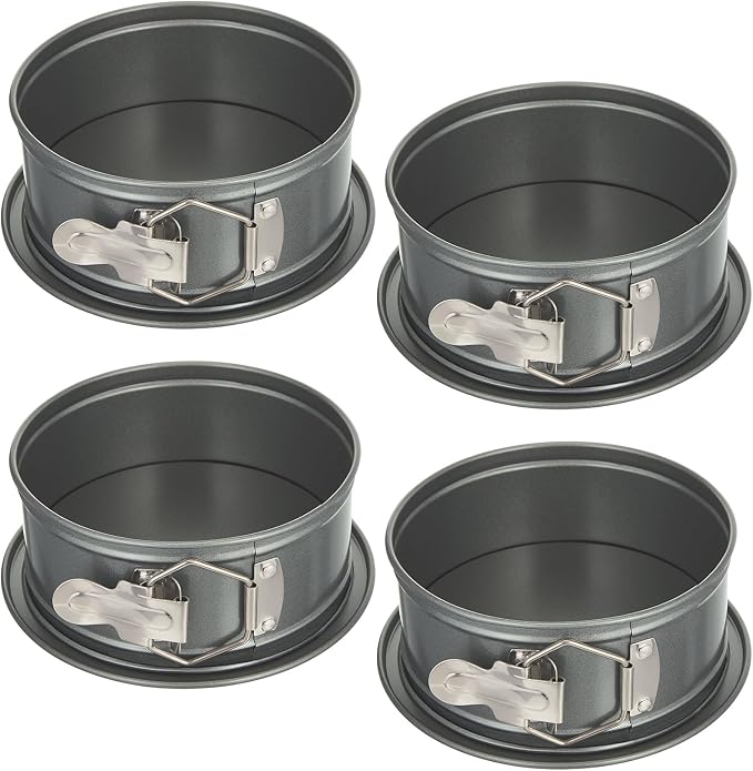 4 Pcs 6 Inch Non-stick Springform Pan with Removable Bottom Carbon Steel Cheesecake Pan Round Cake Pans Spring Form Cake Mold for Baking, Gray