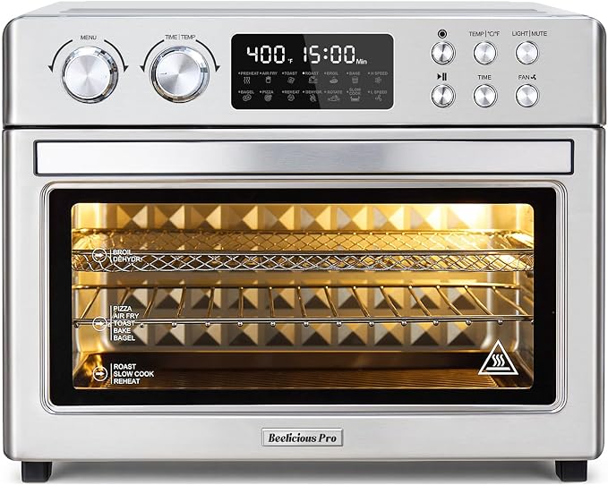 28QT Air Fryer Toaster Oven Combo, Large 12-in-1 Convection Countertop Oven with Next-Gen HeatWave Convection, 3-Layer Cooking, Rotisserie for Chicken, Fits 11" Pizza, All Accessories, Stainless Steel