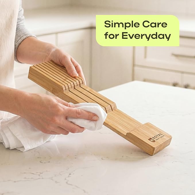 Bamboo In-Drawer Knife Block for 7 Knives – Premium Drawer Knife Organizer Insert, Kitchen Knife Holder for Safe Knife Storage, Compact Kitchen Organization & Drawer Storage