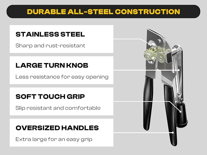 Heavy Duty Can Opener with Magnet – Commercial Can Opener Manual for Seniors & Arthritis - Hand Held, Folding Knob, Smooth Edge, Works on #10 Cans, for Restaurants