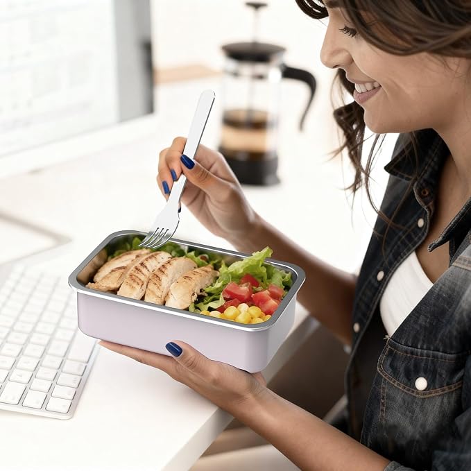 Bakpoco Stainless Steel Bento Lunch Box, 42oz Leak-Proof Metal Lunch Box Containers, Microwave-Safe, with Adjustable Divider, Convenient Lunchbox for Work, Travel