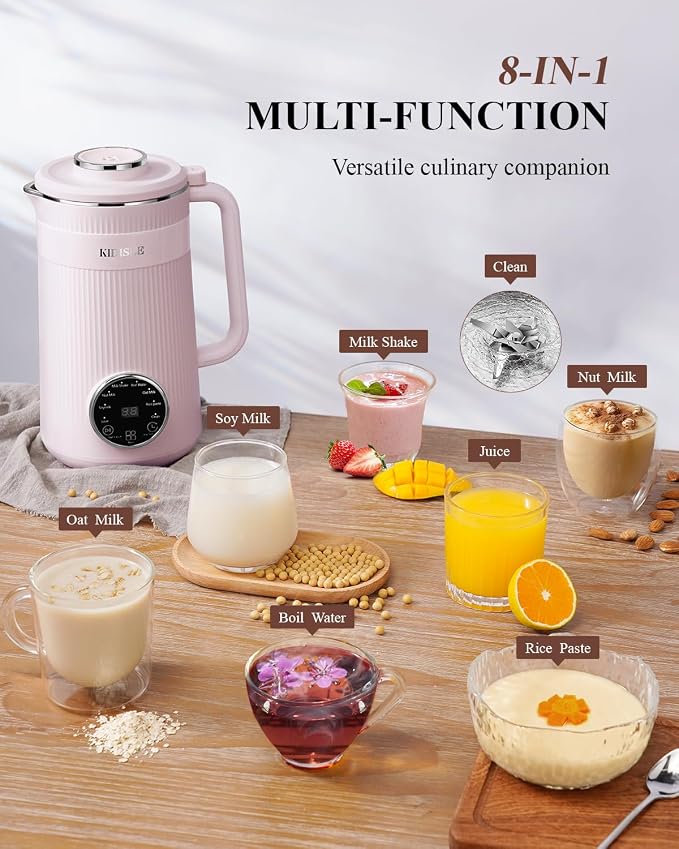 KIDISLE 8 in 1 Nut Milk Maker Machine, 32oz Self-Cleaning Automatic Blender | Almond, Soy, Oat, Coconut, Rice Paste & Juice, No Soaking, 12H Delay Start + Keep Warm, Boil Water, Fresh Homemade