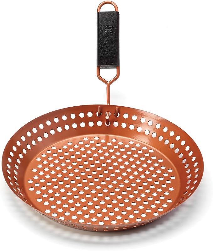 Outset QN77 Grill Skillet with Removable Soft-Grip Handle, Copper Non-Stick