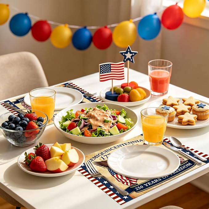 50 Pack Disposable Paper Placemats, 4th of July Table Decor | American Eagle Patriotic Place Mats, USA 250th Anniversary 1776-2026 Design