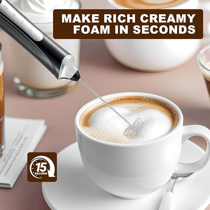 Handheld Electric Milk Frother with 2 Heads, Coffee Whisk Foam Mixer with USB Rechargeable 3 Speeds, Foam Maker Blender for Latte, Cappuccino, Hot Chocolate, Egg (Type 3)