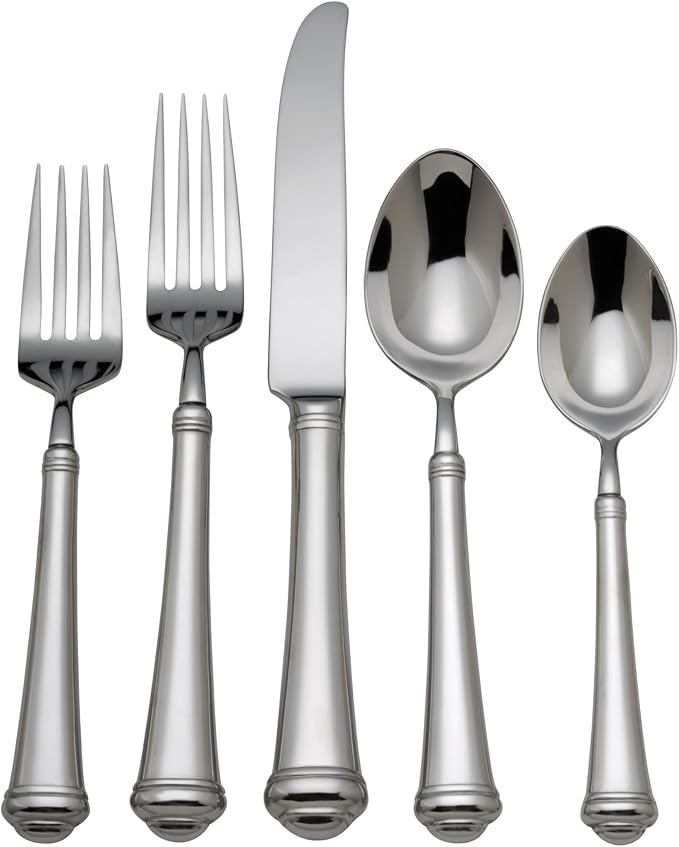 Reed & Barton Allora 5-Piece 18/10 Silverware Set for 1, Flatware | silver, dishwasher safe | includes knives, forks, and spoons | heavy duty, cutlery set for kitchen and dining, utensil set