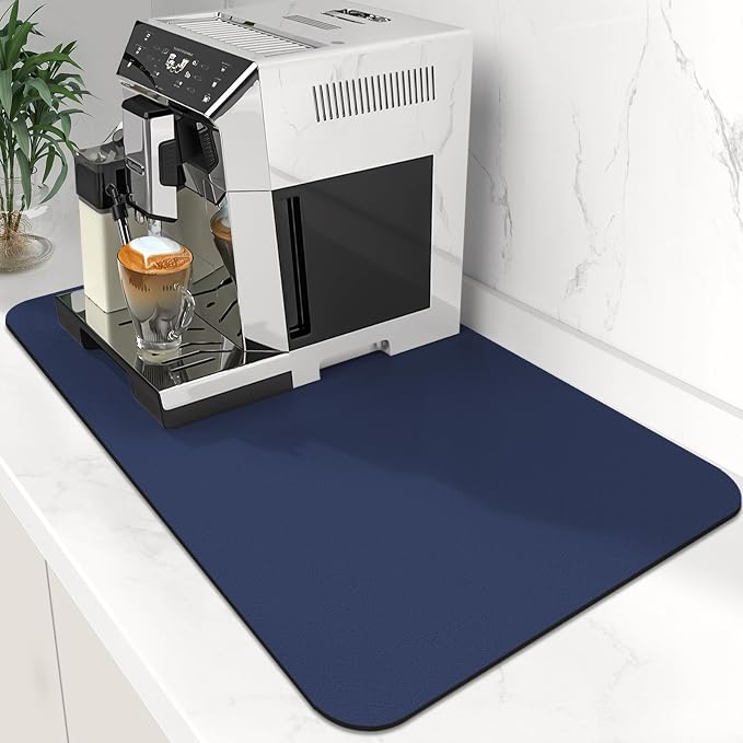 Coffee Mat Super Absorbent Dish Drying Mat Coffee Bar Mat 12"x 19", Blue | Match with Coffee Machine Accessories Large Drying Mats for Kitchen Counter