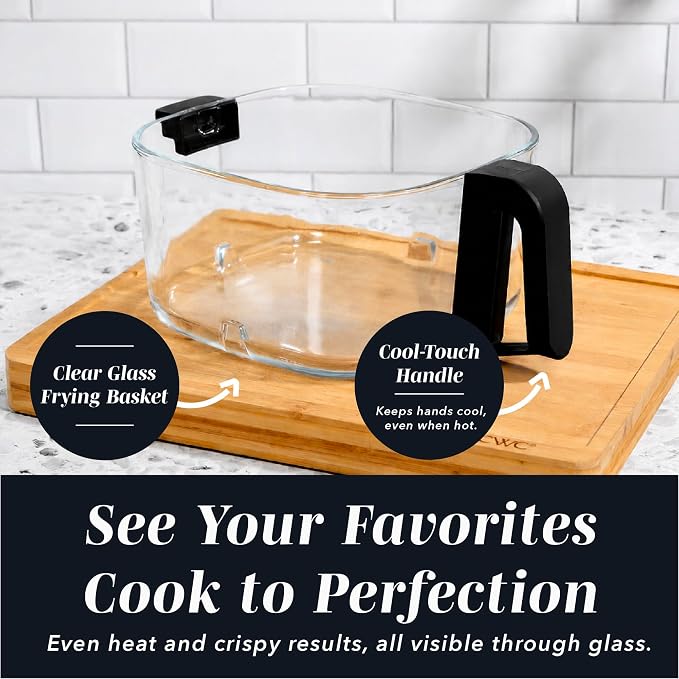 COOK WITH COLOR 1400W 5.5Qt Digital Kitchen Air Fryer with Glass Basket, 8 Presets Healthy Cooking Options, Bake, Fry, Reheat, 60-Min Timer, Adjustable Temperature Control 175°F–400°F, Black