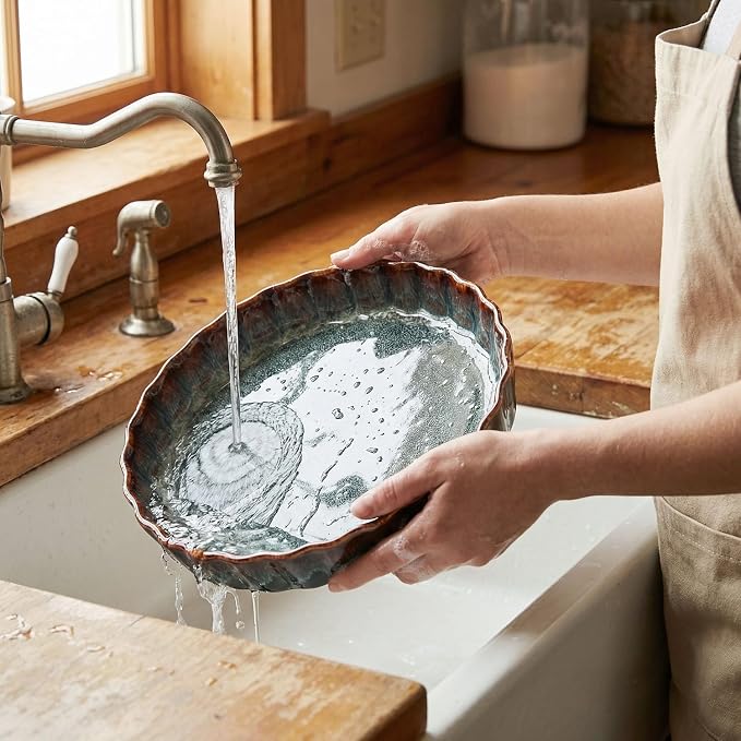 Ceramic Pie Pan Quiche Baking Dish, 11 Inch Round Ruffled Edge Au Gratin Baking Dishes, 1.4 Quart Non-Stick Pie Dish, Tart Pan, Pie Plate for Apple, Oven, Dishwasher and Microwave Safe