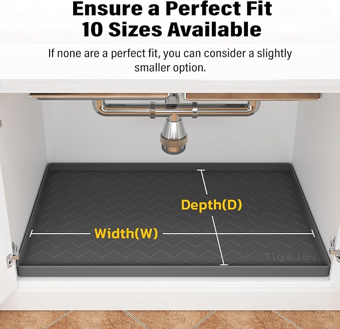 TigeJoy Under Sink Mats for Kitchen Waterproof 28" x 22", Cabinet Liner | Leak-Proof Silicone Mat Sink Protector, Kitchen Essentials Organizer and Storage,Boot or Shoe Tray, Pet Feeding Mat
