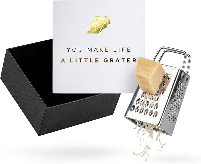 Mini Cheese Grater Gift Set - Funny Chef Gift, Friends, Coworkers, or Foodies | “You Make Life a Little Grater” Card, Mini Grater & Gift Box