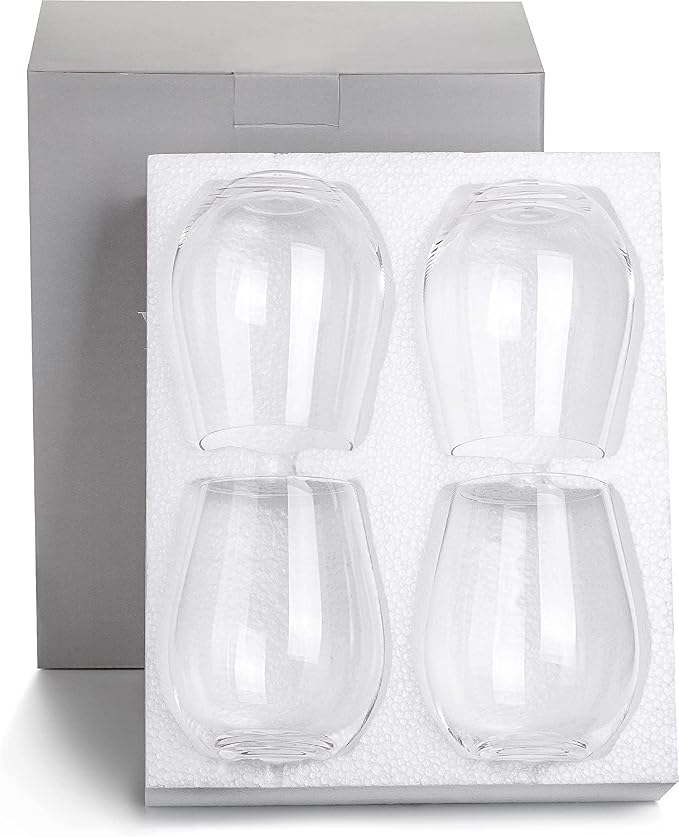 Stemless Wine Glasses Set of 4, Large 22oz Red White Wine Glass | Hand Blown Lead-Free Crystal Wine Glasses, No Stem, Ideal Gift for Women, Men, Wedding, Birthday, Christmas, Any Occasion