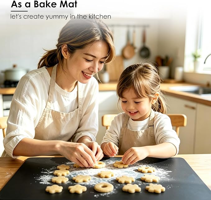Silicone Mat for Kitchen Worktop Protector, 23.6x15.7 In, Black | BPA Free, Heat Resistant -40°F To 482°F, Versatile Mat for Dough Rolling, Kneading, Crafts, and Worktop Protection, Cuttable