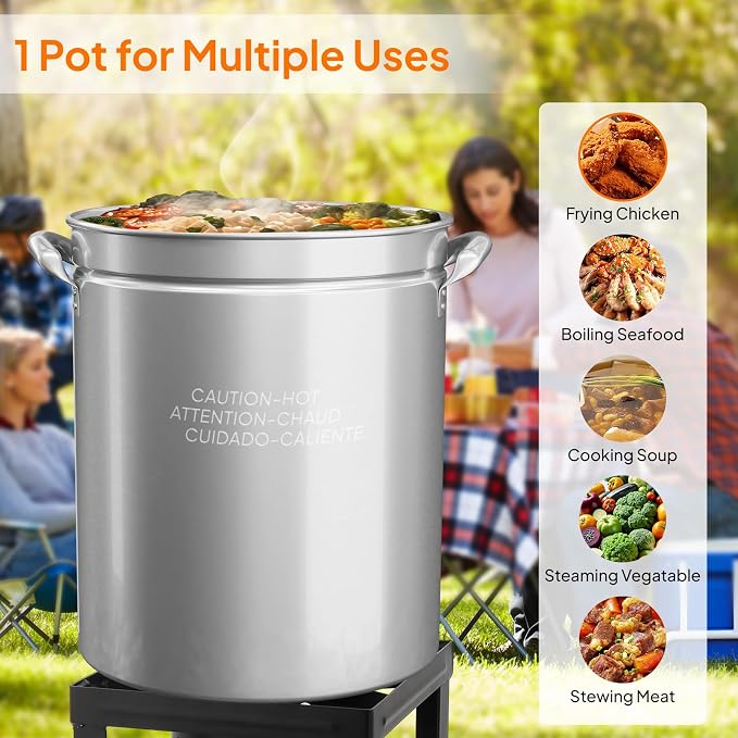 ROVSUN 62QT Stainless Steel Seafood Boil Pot With Strainer Basket, Lid & Hook, Versatile Stock for Crab, Lobster, Shrimp Boiling, Heavy-Duty Turkey Fryer for Outdoor Cooking & Gatherings