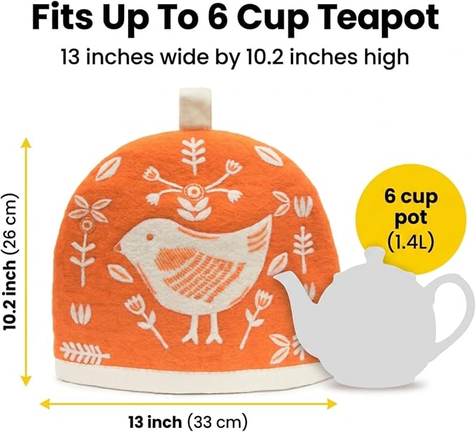 Glaciart One Wool Teapot Cozy Kettle Cover | Dome Shaped Large Tea Cosy, Kettle or French Press | Handmade & Needle Felted from Natural Wool | Warms Up to 2 Hours | Great as Gift