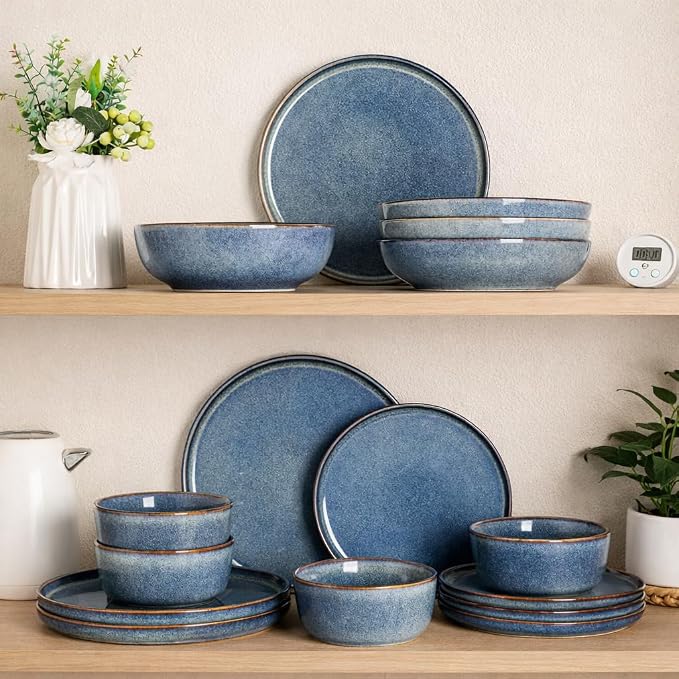 AmorArc Stoneware Dinnerware Sets for 4, 12Pcs Plates and Bowls Sets Dishes | Ceramic Round Reactive Glaze Dishes Set, Highly Scratch Resistant | Dishwasher & Microwave Safe Dishware