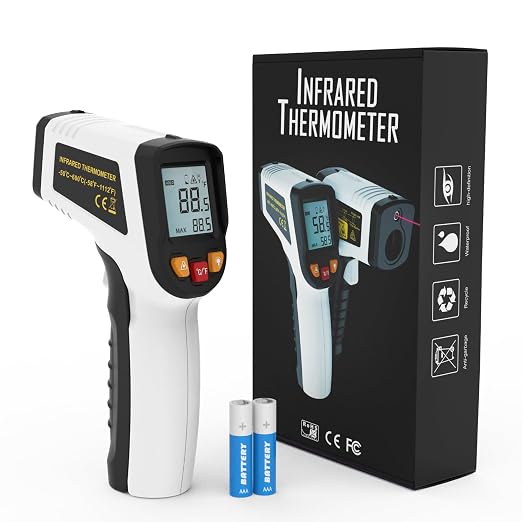 KNINE OUTDOORS Infrared Thermometer Gun, -58℉ to 1112℉ | Temp Gun, Laser Temperature Gun, for Cooking, Oven, BBQ, Griddle, Meat, HVAC Engine, Distance to Spot Ratio 12:1, White