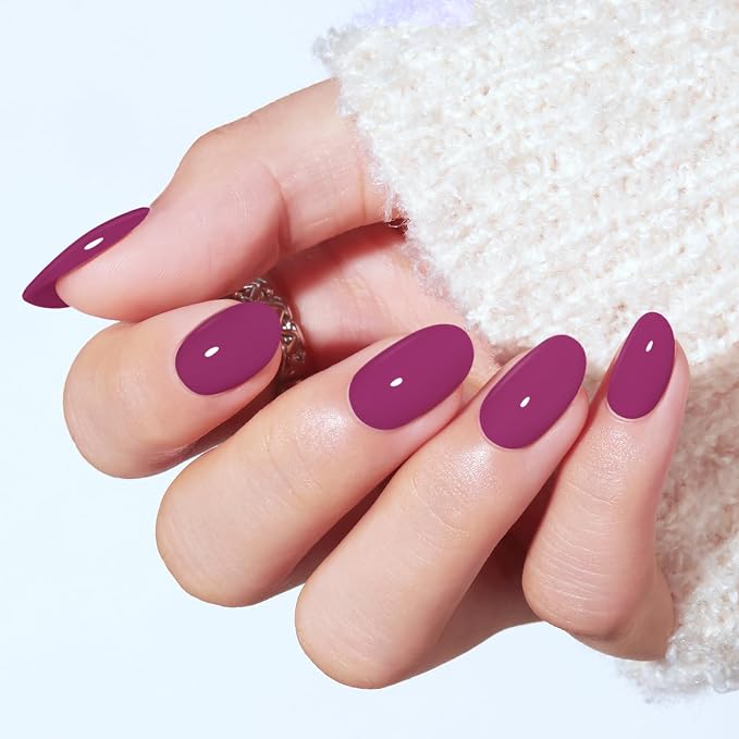 modelones Plum Short Press on Nails, Oval Fake Nails Kit Nails Press Ons | with Nail Glue, Adhesive Tabs, Nail File, Prep Pad, Manicure Stick, 32Pcs 16 Sizes, Summer Women Girl Gift