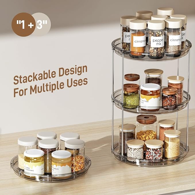 LAMU 2 Tier Lazy Susan Turntable Organizer 9.25'' Rotating Spice Rack Organization for Cabinet, Kitchen, Pantry, Countertop, Bathroom, Vanity, Medicine Cabinet Organizer, Grey