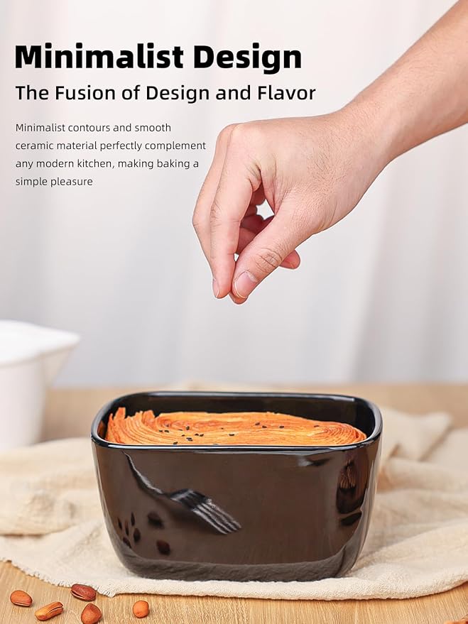 Ceramic Small Loaf Pan, Mini Bread Pan, Oven Safe (Black, Large) | Even Heat Distribution, Smooth Glazed Finish, Easy Release, Easy to Clean, Perfect for Individual Baking, Kitchen Essential