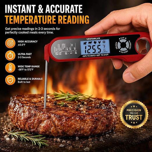 Dual Probes Digital Instant Read Meat Thermometer Waterproof Kitchen Food Cooking Thermometer Backlight, Alarm, °F/°C for BBQ Grill Smoker Steak Turkey Frying Baking Oven Water Oil