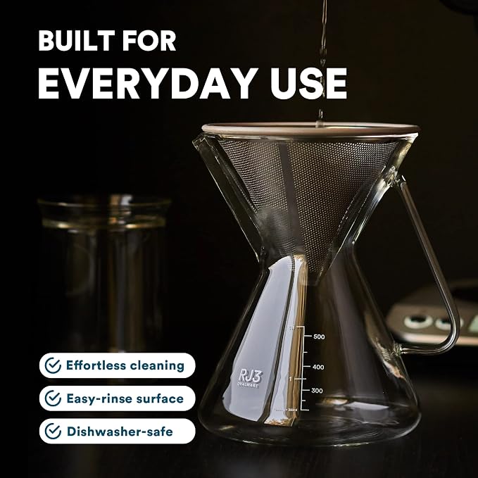 ovalware Pour Over Coffee Maker Set 17oz/0.5L | Precision Measuring Cup | Heatproof Borosilicate Carafe with Stainless Steel Filter & Dosing Vessel for Consistent Extraction | Ideal for Home Baristas