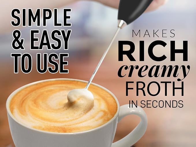 Mini & Mighty Milk Frother Wand – Powerful Handheld Coffee Frother, Battery Operated Drink Mixer – Compact Pocket Size – Detachable Whisk for Latte, Cappuccino, Matcha, Hot Chocolate