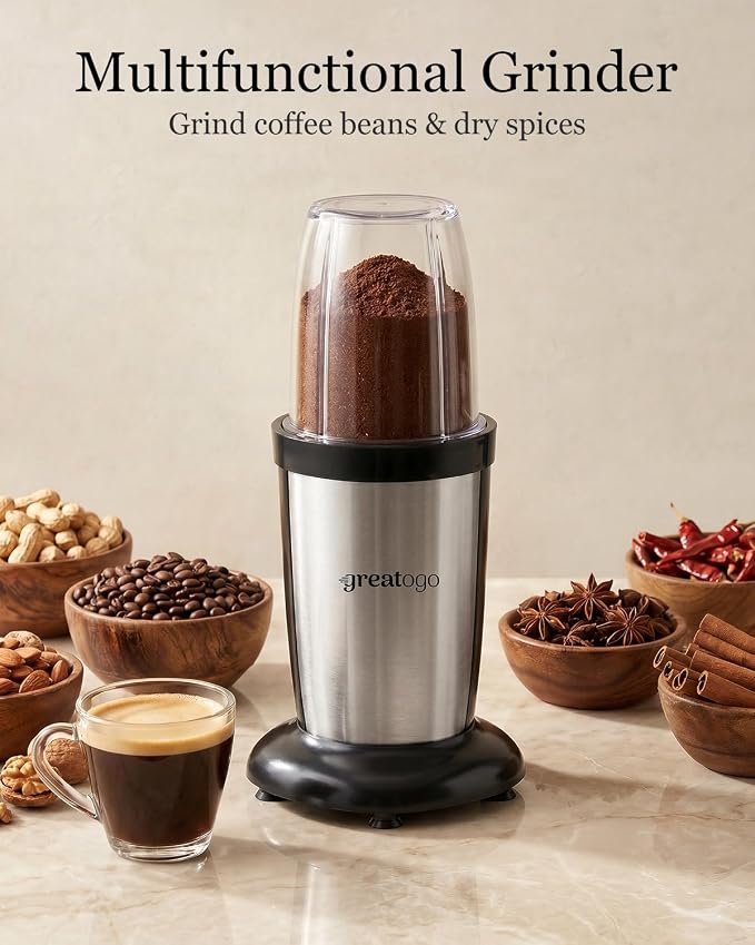 Personal Bullet Blender for Smoothies and Shakes, Kitchen Portable Compact Smoothie Maker with 2×24oz To-Go Cups, 10oz Grinding Cup for Frozen Drinks, Small Ice, and Spices