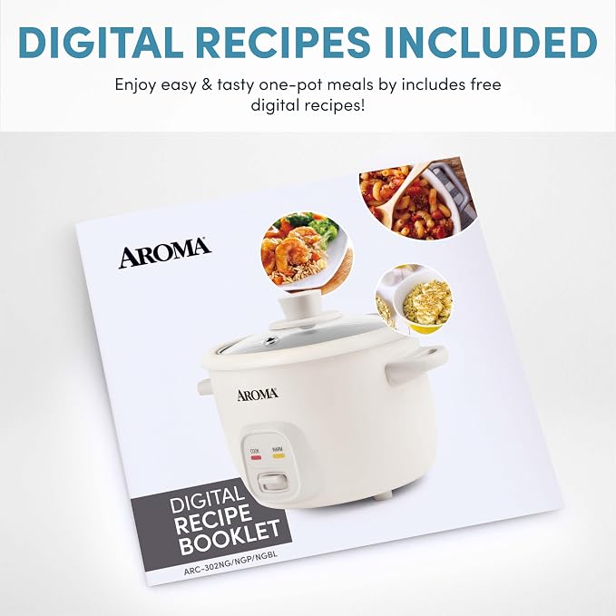 AROMA® Mini Rice Cooker, 2-Cup (Uncooked) / 4-Cup (Cooked), Grain Cooker, Soup Maker, Oatmeal Cooker, Auto Keep Warm, 1 Qt, Blue, ARC-302NGBL