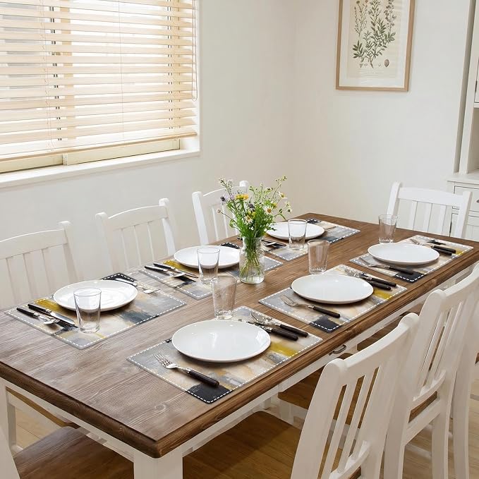 Emvency Farmhouse Placemats Set of 6, 12x18 Inch, Beige Minimalist | Farmhouse Modern Art Painting Table Mats for Outdoor Home Party Kitchen Dining Decoration