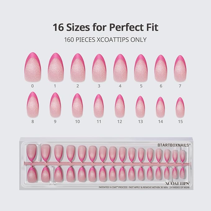 BTArtboxnails XCOATTIPS Pastel French Tip Press On Nails, M Almond, Cat Eye | Lamp-Curable 4-Week Wear, Salon Quality Value at Home, Natural Nail Look, Easy-to-Apply for Beginners, 160ct Nail Tips Only