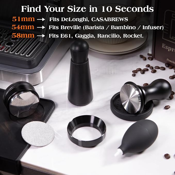 7 PCS 58mm Espresso Accessories Kit: Espresso Tamper, Coffee Distributor, Puck Screen, Dosing Funnel and WDT Tool Espresso Machine Accessories, Professional Espresso Tools