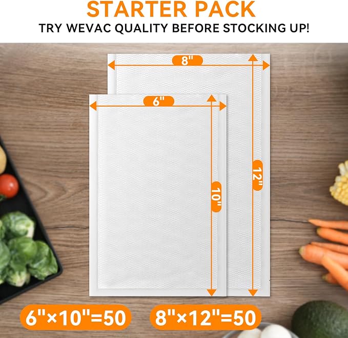 Vacuum Sealer Bags for Food, Quart 8″x 12″,Pint 6″×10″100 Pcs,BPA Free | Food saver Bags，Vacuum Seal Bags for Food,Sous Vide, Vacuum Storage Bags Food, Commercial Grade, Kitchen Essentials