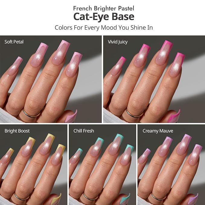 BTArtboxnails XCOATTIPS Pastel French Tip Press On Nails, L Square, Cat Eye | Lamp-Curable 4-Week Wear, Salon Quality Value at Home, Natural Nail Look, Easy-to-Apply for Beginners, 160ct Nail Tips Only