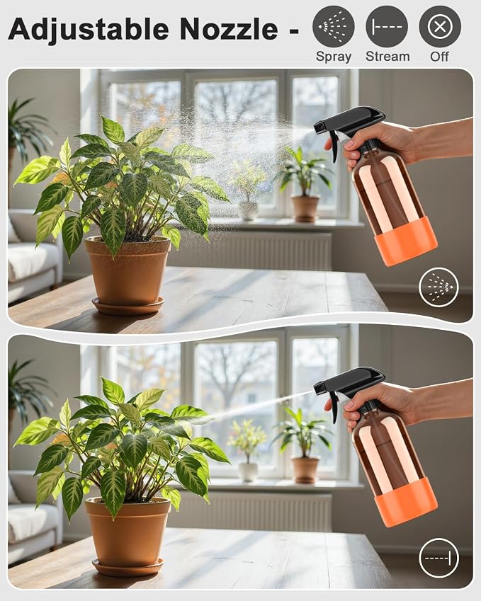 Bontip Amber Glass Spray Bottle, 16 oz with Orange Silicone Sleeve, 1 Pack | Refillable amber glass bottle, With protective silicone sleeve, BPA-free, UV shielding, Great for cleaning solutions,plants