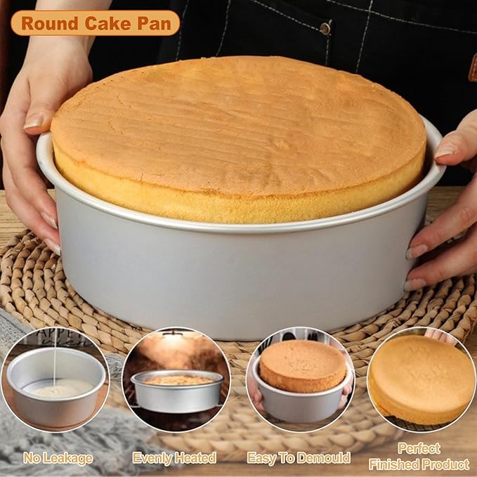 6 x 3 Inch Round Cake Pan Set of 3 with Tapered Side, Aluminum Baking Pans for Layer Cakes, Birthday Anniversary, Heavy Duty Non-Stick & Oven Safe, Commercial Grade Baking Tools for Home Kitchen