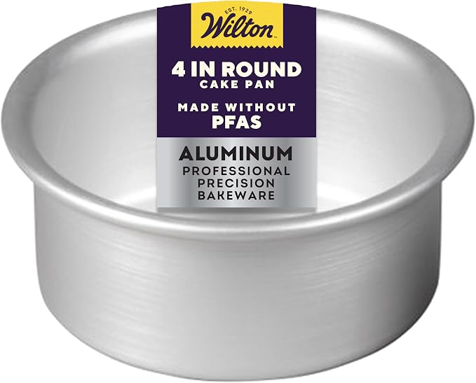 Wilton Aluminum Round Cake Pan, Made Without PFAS, 4 x 2 in. | Natural Anodized Aluminum Bakeware, Even Heating & Rust-Resistant for Professional Results, Perfect for Small Tiered Cakes