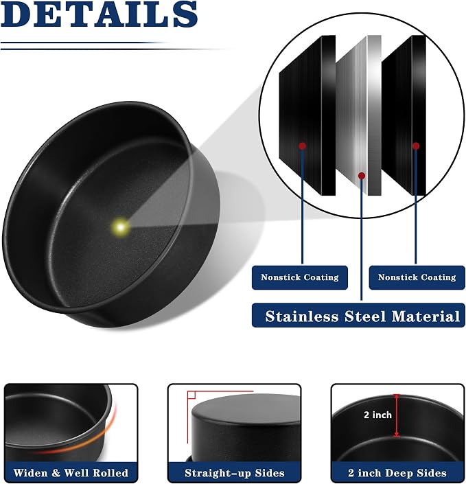 E-far 9 Inch Cake Pan, 3PCS Nonstick Stainless Steel Baking Cake Pans Tins | Round Smash Bakeware Baking for Birthday Layer Cake/Cheesecake, Straight Side, Non-Toxic & Healthy, Leakproof & Easy Clean