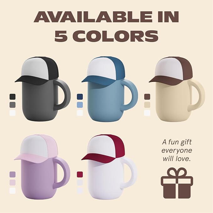 asobu Happy Hat Mug – 12 oz Double-Walled Stainless Steel Insulated Cup with Beanie-Shaped Lid – Ceramic Inner Coating – Spill-Proof and Ergonomic Design for Home and Travel (Brown)