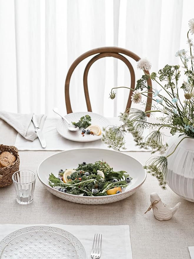 LE TAUCI Ceramic Serving Bowls Set of 2, Large Serving Dishes for Entertaining, 11.8 & 13.7 Inch Oval Serving platter, Salad Fruit Bowl, Pasta Bowls, Microwave & Dishwasher Safe - Arctic White