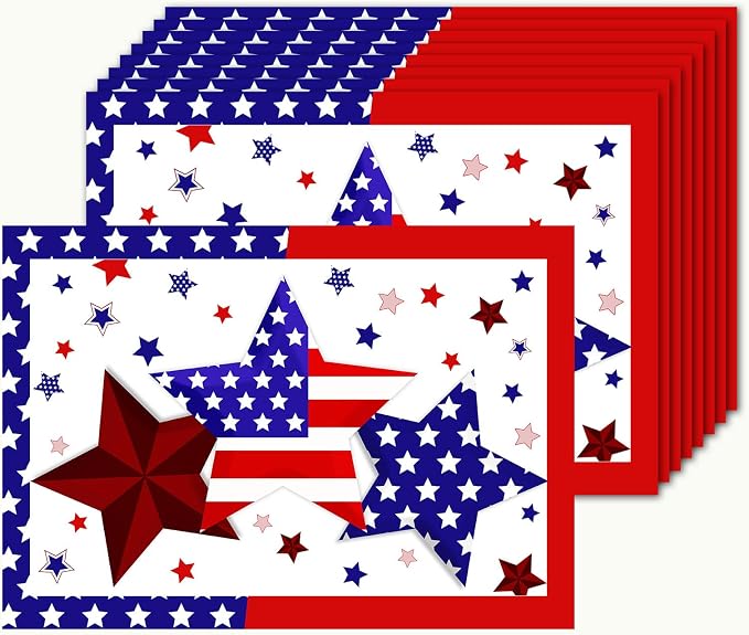 50 PCS Disposable Paper Placemats 4th of July Memorial Day Place Mats (E) | 16x11 Inch Patriotic Freedom Stars Table Mats for Holiday Indoor Outdoor Party Kitchen Dining Table Decorations