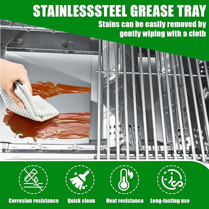 Uniflasy Grease Tray with Catch Pan for Nexgrill, Dyna-Glo Grills | Adjusts from 15"-25.5"; fits Char-Broil, Cuisinart, Kenmore and Expert Grill 2/3/4 burner models; includes 10 foil liners