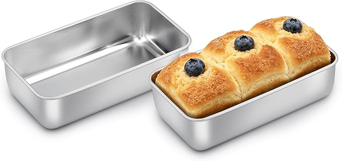 Homikit 2 Pack Stainless Steel Loaf Pans, 9x5 Inch Medium Bread Pan Set Non Toxic, Metal Meatloaf Tin for Baking Homemade Sandwich Sourdough Bread Pound Cake, Oven & Dishwasher Safe, Rust Free
