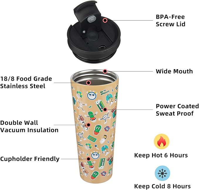 BJPKPK 26 oz Coffee Tumbler with Straw, Insulated Stainless Steel Cup | Double Wall Vacuum, Leak Proof Lid, Keeps Hot/Cold/Iced, BPA Free, Travel & Outdoor, Spring Party-Brown