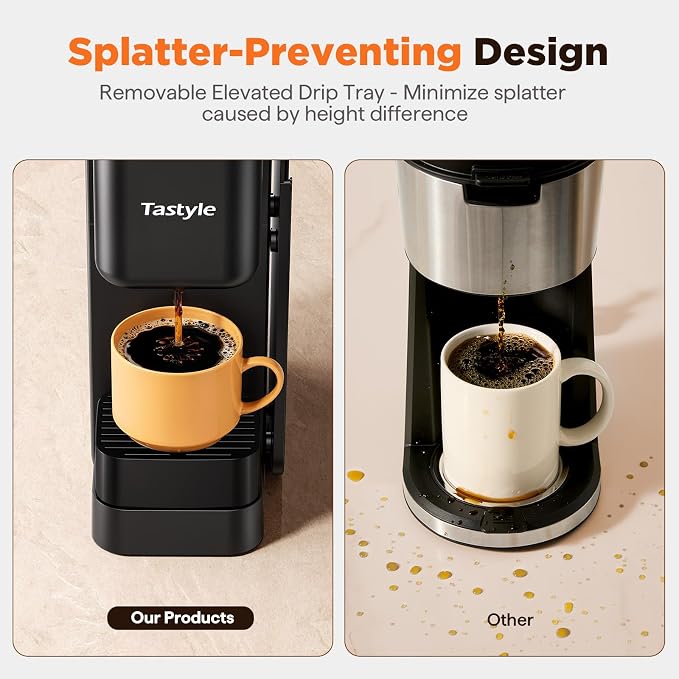Tastyle Hot & Iced Coffee Maker with Magnetic K-Pod Holder, Fits 7.3'' Mug | Stores 10 Pods, for K Cup & Grounds, Compact for Home, Office & RV, Brew 6-24oz Coffee, 40 oz Removable Tank, K330CH, Black