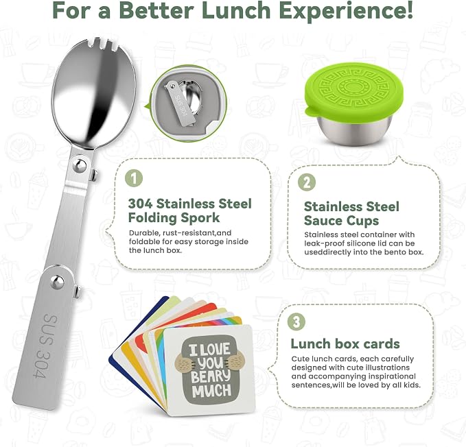 wiwens Kids Bento Lunch Box with Soup Thermo Food Lunch Container for Kid | 4 Compartment Leak-Proof Kids Lunch Box,9oz Stainless Steel Insulated Hot Food Jar,for Boys Girls Toddler to School Travel