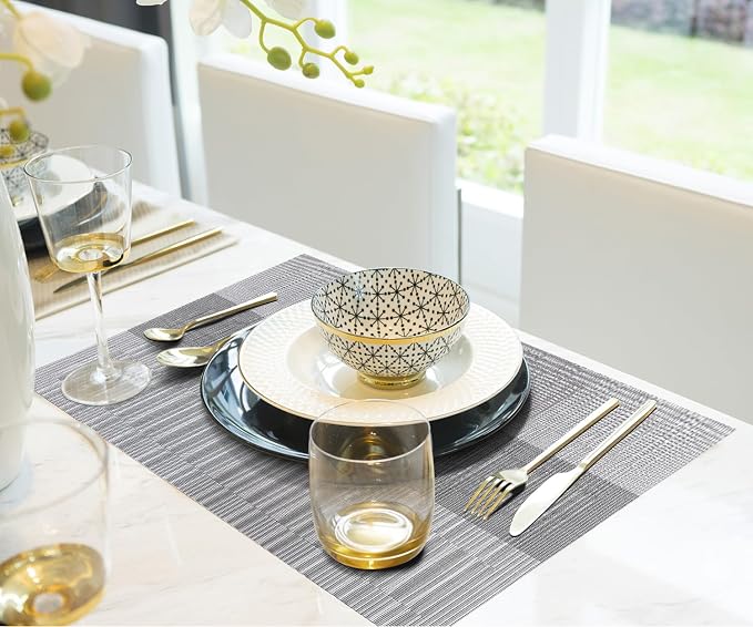 Aofmee Placemats, Heat Resistant Place Mats Set of 6, Washable PVC Table Mats, Woven Vinyl Plastic Placemats for Kitchen Dining Table, Non-Slip Stain Resistant Placemat Indoor Outdoor, Easy to Clean