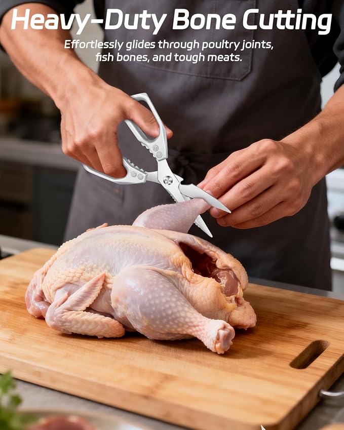 Professional Heavy Duty Kitchen Shears, All-Steel Premium Stainless Steel Poultry Scissors, Multi-Purpose Meat and Bone Cutter for Chicken, Fish and Herbs, Ultra Sharp Cooking Shears