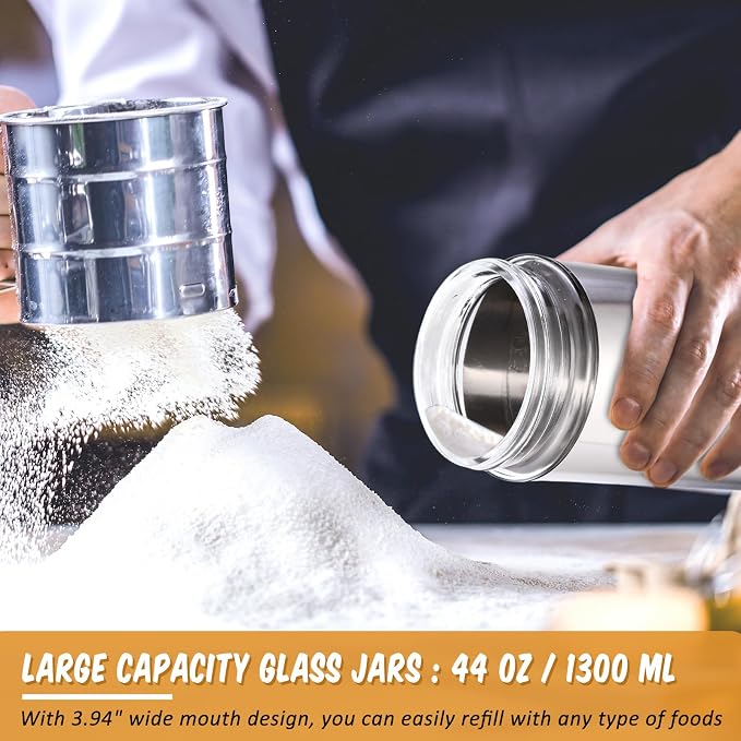 6 Pack Kitchen Canisters Set Airtight Coffee Sugar Tea Candy Storage Jars with Window Glass Stainless Steel Containers with Lids for Flour Cookies Spices Grains Kitchen Decorations(44 oz)