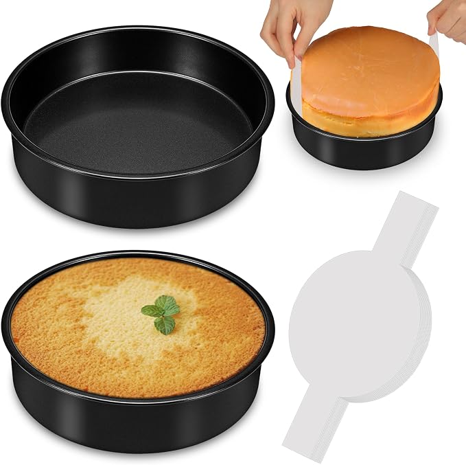 10 Inch Cake Pan, 2PCS Nonstick Round Cake Pans with 60PCS Parchment Paper | Cake Baking Pans for Christmas Birthday Thanksgiving, Circle Cake Pan for Baking Layer Cakes Deep-Dish Pizza, Dishwasher Safe